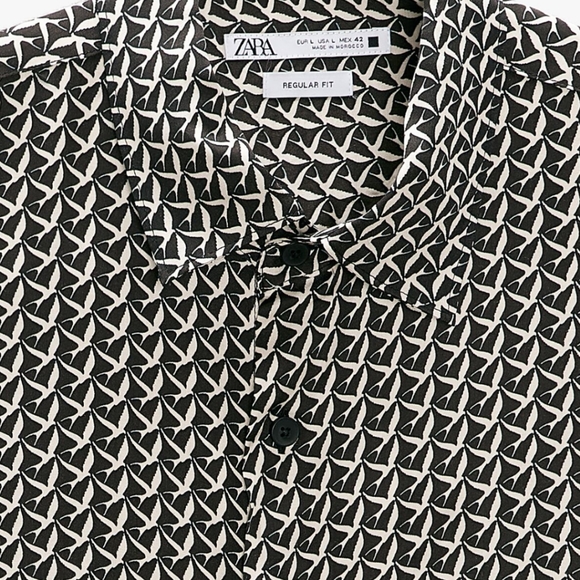 Zara Men's Bird Print Dressing Shirt Size Medium - Picture 3 of 8